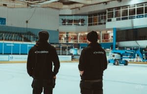 NoiseBoys Technologies crew at Spectrum Ice Rink where APEX CloudPower amplifiers were installed
